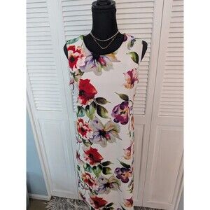 Ronni Nicole Dress Women 16 Multi Floral Design Sleeveless Waffle Weave Stretch